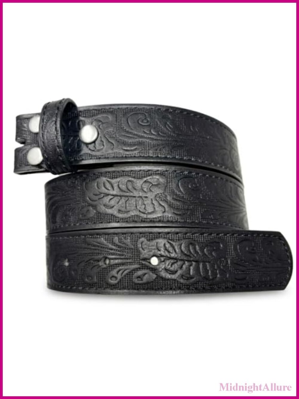 Womens Leather Western Belt Strap 1.25" Wide Embossed Scrollwork Snap-On